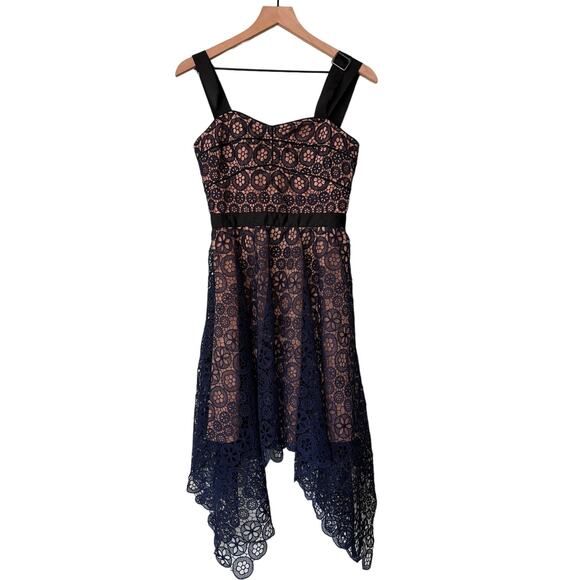 Self-Portrait Navy Lace Asymmetrical Dress Size 4 - Picture 2 of 11